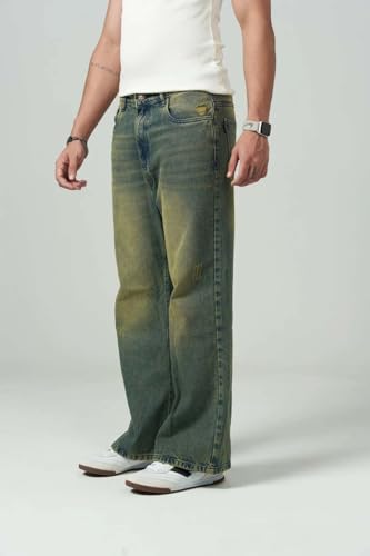 Image of KOTTY Men's Bell Bottom Jeans || Bootcut Denim | Wide Leg Flared Jeans for Men || High Waist Stretchable Retro Fit || Cotton for College Casual