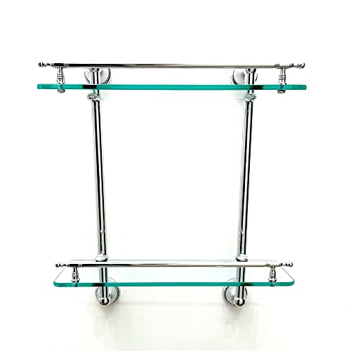 Solagua Estantería de Cristal Colgante con Apliques en Acero Inoxidable, Estante de Baño de Pared con Dos Baldas, Organización del Baño, Fácil Montaje, Accesorios Incluidos (Cristal, 40 x 27 cm)