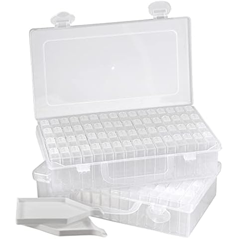 MANCHAP 2 Pack 64 Grids Diamond Painting Storage Boxes, Diamond Embroidery Box, Diamond Art Storage Boxes with Containers for Jewelry, Beads, Craft, Nail Art, Clear Cover