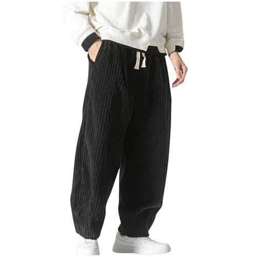 Finelylove Mens Corduroy Pants Relaxed Fit Straight Wide Leg Baggy Pants Elastic Waist Heavyweight Warm Fall Sweatpants2