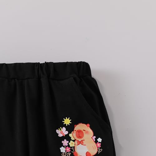 Image of Ayzozuy Tween Girls 2 Piece Outfits Short Sleeve Cartoon Graphic T-Shirt & Flared Pants Kids Clothing Set Size 8-13 Years