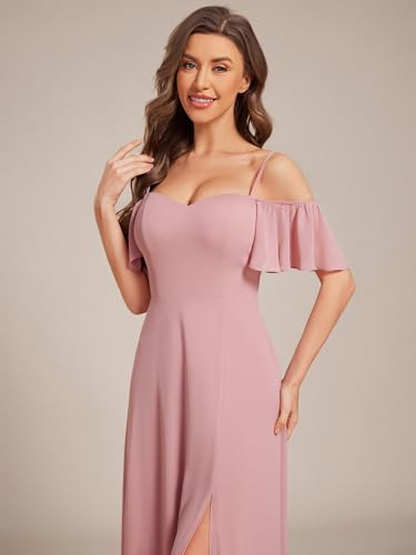 Image of Ever-Pretty Women's Formal Dresses Off Shoulder Short Sleeve Split A-Line Floor Length Bridesmaid Dresses 0237
