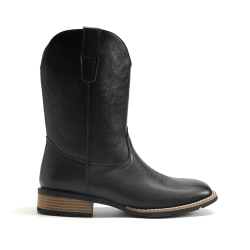 YFFUSHI Men's American Western Cowboy Boots Funky Vintage Fashion Embroidered Square Toe Boots Chunky Heel3