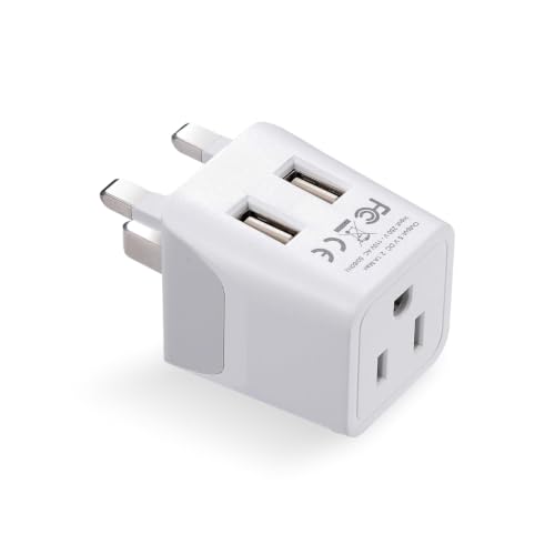 Image of Ceptics UK adapters for Travel to London, UAE, Hong Kong - USB-A, USB-C & USA Input - Ultra-Compact Grounded Type G Adapter - Use with Phones, Laptops, Cameras