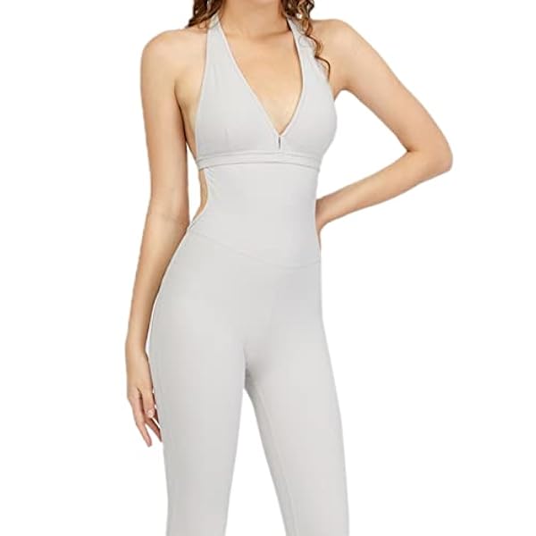 ONDIAN Dames jumpsuit sportkleding dames eendelig fitness sportpak dans eendelige yogakleding voor fitness (kleur: wit, maat: S)
