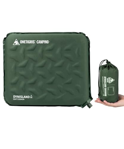 OneTigris DYNISLAND Sitzkissen selbstaufblasend 41 x 33 x 4 cm Sitz Kissen Outdoor faltbar Camping Sitzkissen Ultraleicht 150 g Kissen aufblasbar für Wandern Picknick (Ranger Grün)