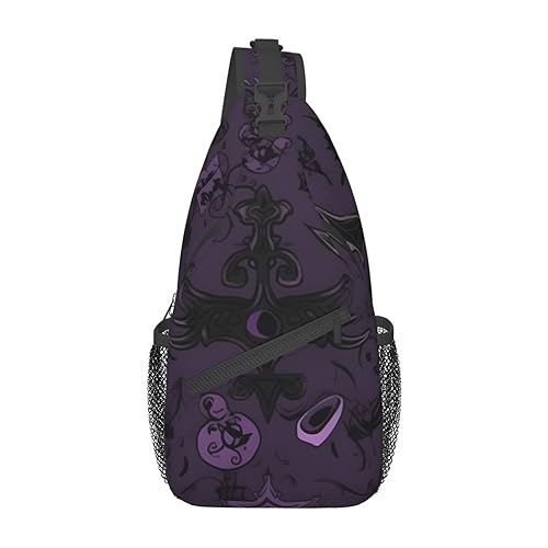 Sac à bandoulière gothique effrayant violet et noir sac de poitrine léger mixte