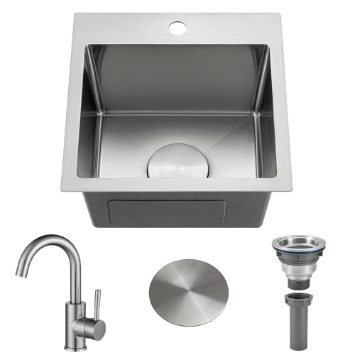 Bar Sink 15 Inch Drop in Bar Sinks Modern Stainless Steel Small Kitchen Sinks Single Bowl RV Sink with Faucet Combo