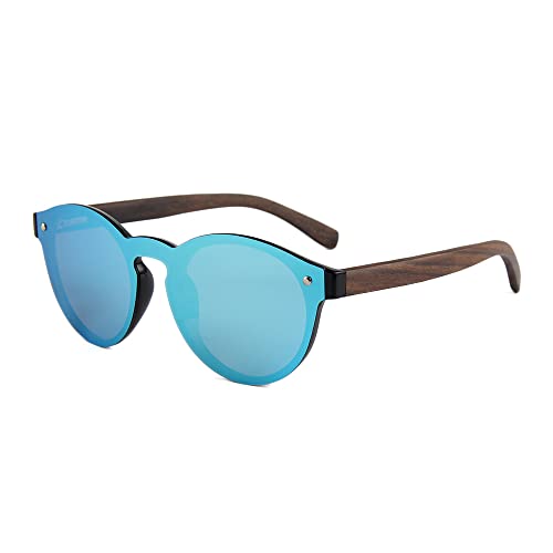 Lunettes de soleil en bois pour homme et femme avec verres polarisés de protection UV 400, verres miroir monture ultra légère, Verres bleus Cover
