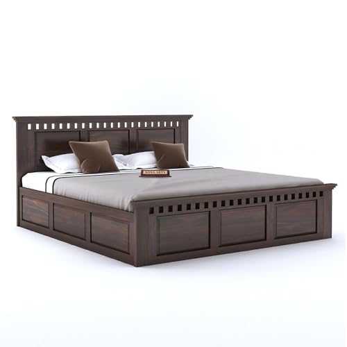 Image of SONA ART & CRAFTS Kuber Solid Sheesham Wood Bedroom Set | King Size Bed with Box Storage, Wardrobe, Dressing Table & Two Bedside Tables - Walnut Finish (Assembly Included)