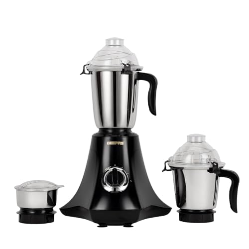 Geepas 750W 3-in-1 Mixer Grinder Stainless Steel Jars & Blades – 3 Speed, Safety Twist Lock – Perfect for Dry & Wet Fine Grinding – White 2 Years Warranty
