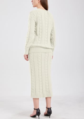 Image of chouyatou Women Winter Casual Chunky Cable Knit Long Pencil Skirt 2 Piece Outfit Oversized Pullover Sweater Sets