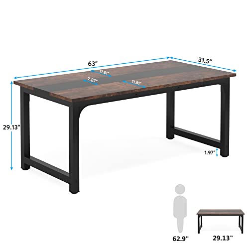 Image of Tribesigns 63 inch Executive Desk, Large Office Computer Desk with Thicken Frame, Modern Simple Workstation Business Furniture for Home Office, Vintage Brown /Black