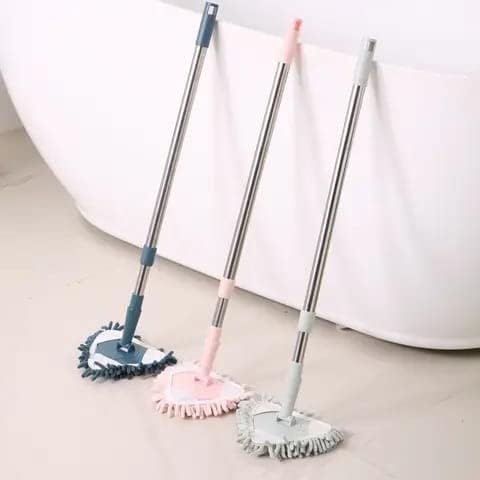Image of Rotatable Triangle Mop with Long Handle, Microfiber Flat Floor mop Cleaning Brush Glass Wiper Window Cleaner Fan Dusting Office Fan Cleaning Brush with Hydraulic Long Rod