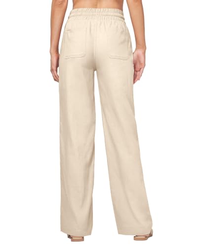 CHANGEOWN Womens Casual Linen Pants Drawstring Flowy Pants Loose Fit Summer Pants with Pockets Lounge Beach Pants, hKaki, X-Large Khaki — view 4