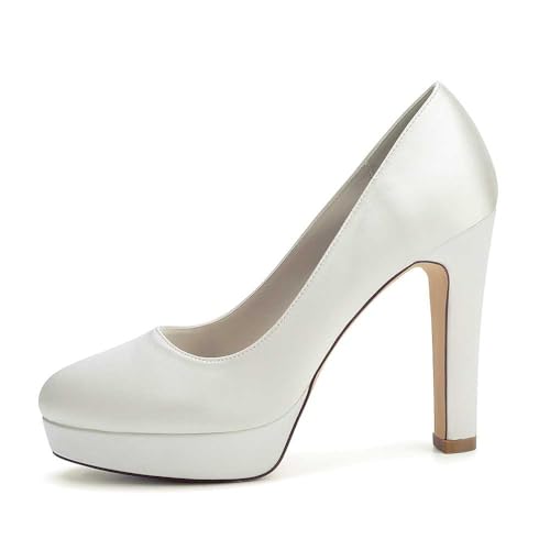 Women's Platform Satin High-Heeled Pumps Closed Round-Toe Slip-On with Ankle Strap - Ideal for Casual, Work, and Wedding Dress Occasions 5
