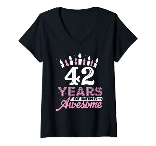 Mujer Camisas de cumpleaños de 42 años para mujeres - Regalo de velas Camiseta Cuello V