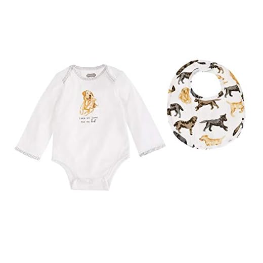 Mud Pie Yellow Lab Dog Print Baby Crawler & Bib Set , 2 Piece Set