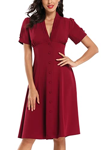 marysgift Robe de cocktail vintage années 1950, col en V, plissée, taille 34-44, 12031, 36-38 EU Cover