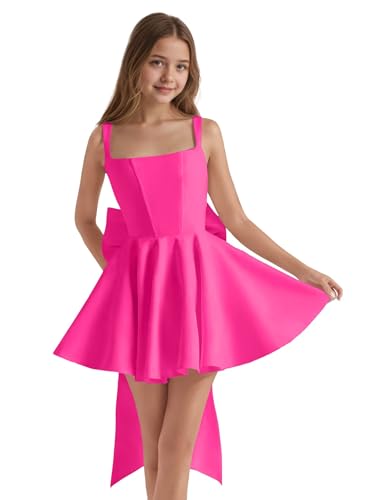 Satin Homecoming Dress with Bow Satin Flower Girl Dresses for Wedding Short Prom Dress Party Gown2