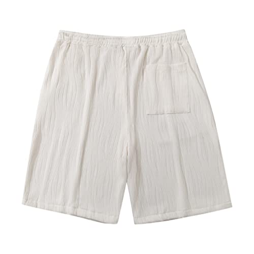 Mens Shorts Athletic Mesh Shorts Men Summer Solid Color Pants Elastic Band Loose Casual Sports Running Straight White #TOP2