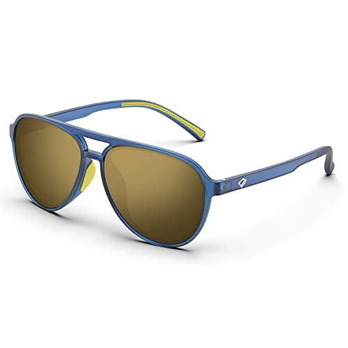 TOREGE Aviator Sunglasses Polarized Sunglasses for Men Women, Lightweight Sports Sun Glasses UV400 Protection For Driving Cycling Fishing Boating Beach Golf TR75(Blue&Yellow&Brown Copper Lens C13)