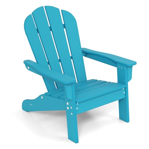 DREAMADE Chaise Adirondack Enfants Imperméable, Chaise de Camping en HDPE avec Dossier Haut et Accoudoirs,Fauteuil de Jardin d'Intérieur et d'Extérieur (Bleu,1 Piece)
