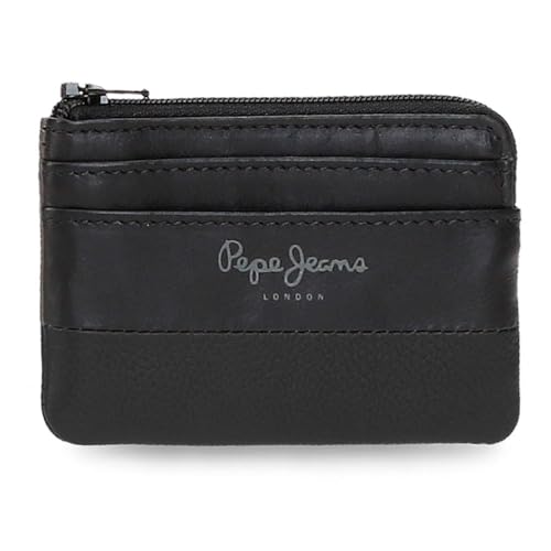 Pepe Jeans Joumma Bags Doppelgeldbeutel, Schwarz, 11 x 7 x 1,5 cm, Leder, Schwarz, Talla única, Geldbörse