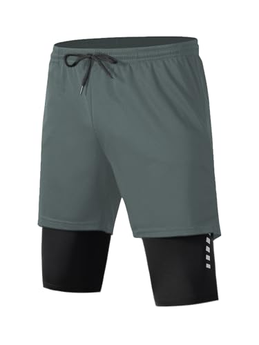 Men's 2 in 1 Athletic Gym Shorts Quick Dry Workout Running Shorts with Pocket2