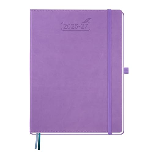BEZEND Kalender 2026 2027 Wochenplaner A4 18-Monate BuchKalender Juli 26-Dez 27 PU-Leder Hardcover 1 Woche 2 Seiten mit Stifthalter Lavendel