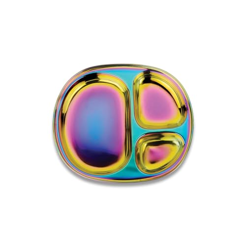 Ahimsa Stainless Steel Kids Plates | Pediatrician Designed | Balanced Bites Divided Plates for Toddlers | Non Toxic & 100% BPA Free | Dishwasher Safe (Rainbow)
