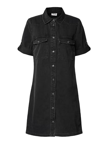 Noisy may Damen Midi Jeans Kleid Denim Dress Modisches Kurzarm Shirtkleid NMNEW, Farben:Schwarz-2, Größe:S