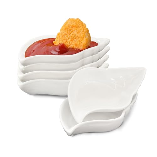 ULWSKY Set di 6 piatti per salse a forma di conchiglia, ciotole in porcellana, piatti per antipasti, lavabili in lavastoviglie, per ketchup, insalata, wasabi, sushi, patatine, carne, verdure