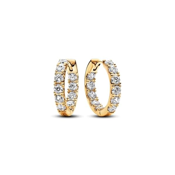 PANDORA Timeless Sparkling Row Eternity Hoop Earrings - Gift for Her - 14k Gold Hoop Earrings with Clear Cubic Zirconia - Jewelry for Women - With Gift Box - Image 3