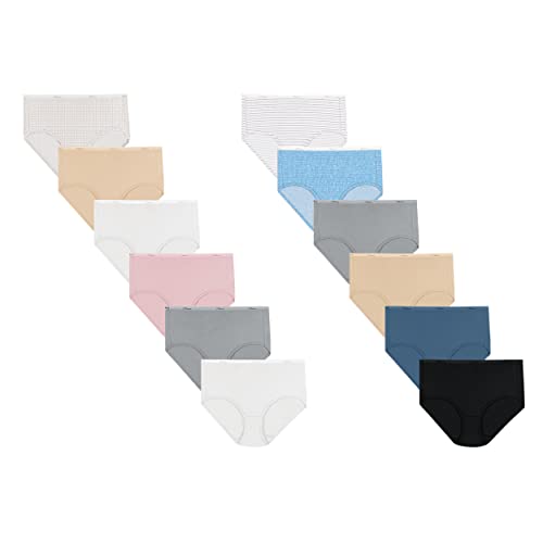 Hanes Women's Panties Pack, Classic Cotton Brief Underwear (Retired Options, Colors May Vary), Blue/Pink/Stripe/Dot Print/Neutral Mix, 12-Pack, 7 #TOP6