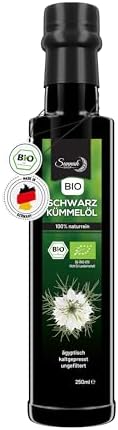 Sunnah Shop® Bio olejek z czarnuszki z prawdziwej czarnuszki | Bio Black Seed Oil | olej z czarnuszki niefiltrowany i tłoczony na zimno dla naturalnej, skutecznej pielęgnacji 250 ml