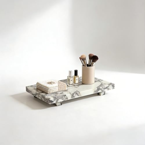 White Marble Display Stand with Decorative Vase, Elegant Vanity Organizer