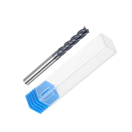 Image of uxcell Carbide Square End Mill, 3 /8 inch Diameter AlTiN Coated 4 Flutes Milling Bit Cutter, for Carbon Steel Alloy Steel Titanium Metal, 3 /8 inch Shank 1-3 /4 inch Cut Length 4 inch Extra Long HRC55