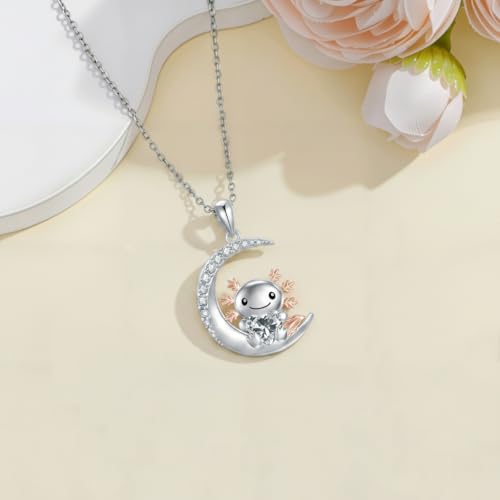 Image of PROESS Animal Birthstone Necklace 925 Sterling Silver Otter /Axolotl /Hippo /Elephant /Dachshund /Monkey /Red Panda Pendant Necklace Animal Birthstone Jewelry Gifts for Women