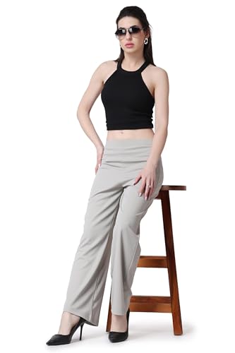 Image of POPWINGS Formal Casual Solid Trousers for Women || Work Trousers for Women || Pull On Trousers for Women || High Waist Plain Women Trousers for Summer