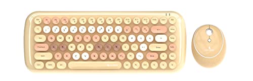 Image of Coconut Bling Typewriter Inspired 2.4GHz Retro Wireless Keyboard and Mouse Set with USB Support, Round 84 Keycaps for PC & Laptop (Milk Tea)