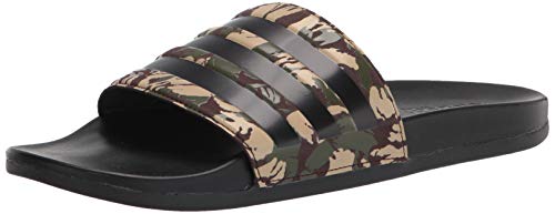 adidas Men's Adilette Comfort Slides Sandal, Wild Pine/Core Black/Dark Brown, 8