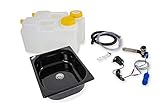 Campingküche 230 Volt Wasseranlage Imbisswagen Verkaufsanhänger Campingküche 230v Bausatz Spüle Dunkel 325x265x100 Barwig Schwarz/chrom Raumsparkanister 12L (ad-ideen)