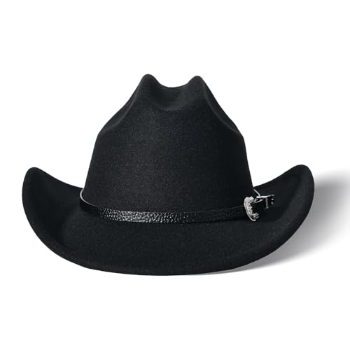 Image of Willheoy Kids Cowboy Hat for Girls Boys Western Cowgirl Hat with Buckle Belt Unisex Wide Brim Fedora Hat Dress Up Costume