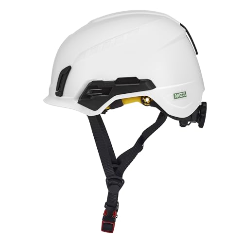 MSA 10242822 V-Gard H2 Pro Safety Helmet with Comfortable Fas-Trac III Ratchet Suspension |Push-Button Accessory Rail and Universal Lighting Clips | MIPS® | Non-Vented, Standard Size in White