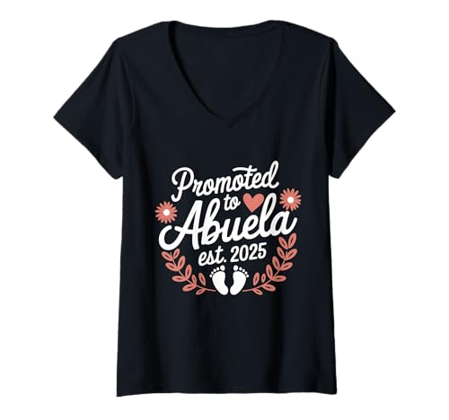 Femme Promoted to Abuela 2025 Mothers Day First Time Mom Pregnancy T-Shirt avec Col en V