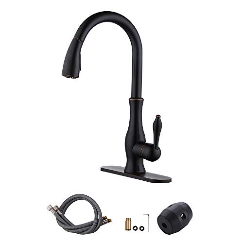 KES CUPC NSF Certified Kitchen Pull Down Faucet Lead-Free Brass Pull-out Faucet Sprayer Single Handle with Swivel Spout Oil Rubbed Bronze, L6915LF-ORB