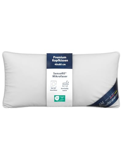 DormiGood Almohada Premium Microfibra 40x80 - Made in Germany - Almohada para alérgicos 40x80cm con Relleno Sensofill - Cojin certificada Oeko Tex 40x80 con Funda de 100% algodón