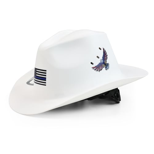 LOHASTOUR Cowboy Hard Hat with Reflective Stickers - Class C Safety Helmet Vented Full Brim Hard Hats Lightweight Western Style Construction Work for Men & Women - ANSI Approved - White