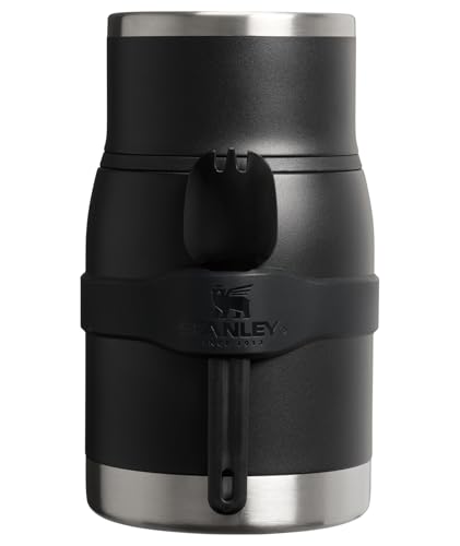 Image of STANLEY Adventure To-Go Food Jar and Spork 24 oz | Vacuum Insulated Food Container | Wide Mouth Screw On Lid | Packable for Travel | Stainless Steel with Leakproof Lid | BPA-Free | Black 2.0